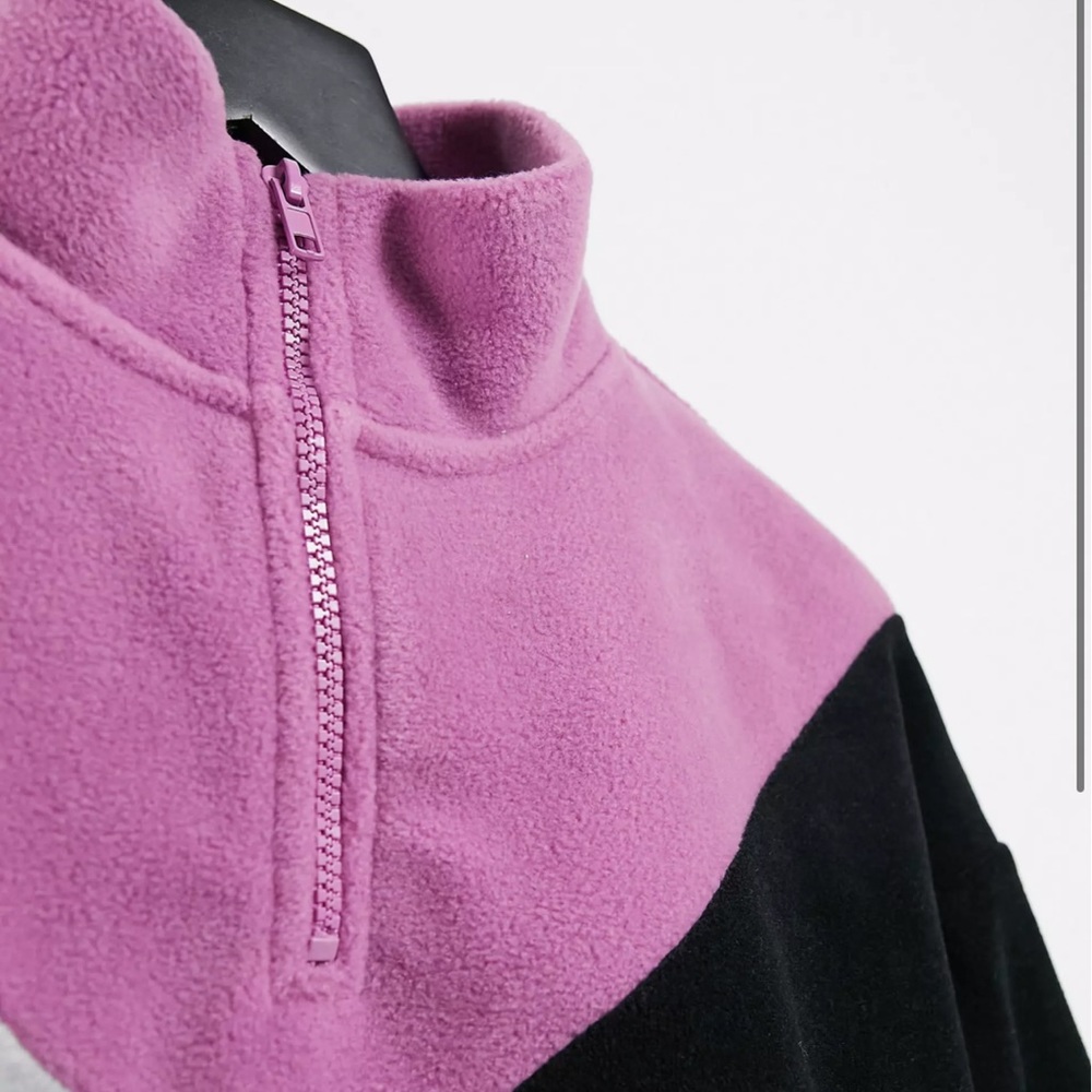 Topshop Color Block Fleece In Multi Cropped Quart… - image 3